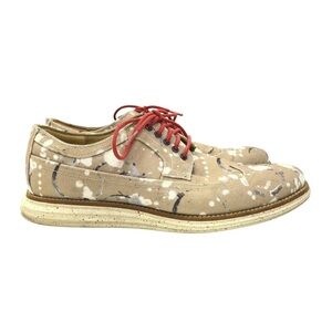Cole Haan Lunargrand Wingtip Oxfords Tan Canvas Paint Splatter Men's Size 9.5